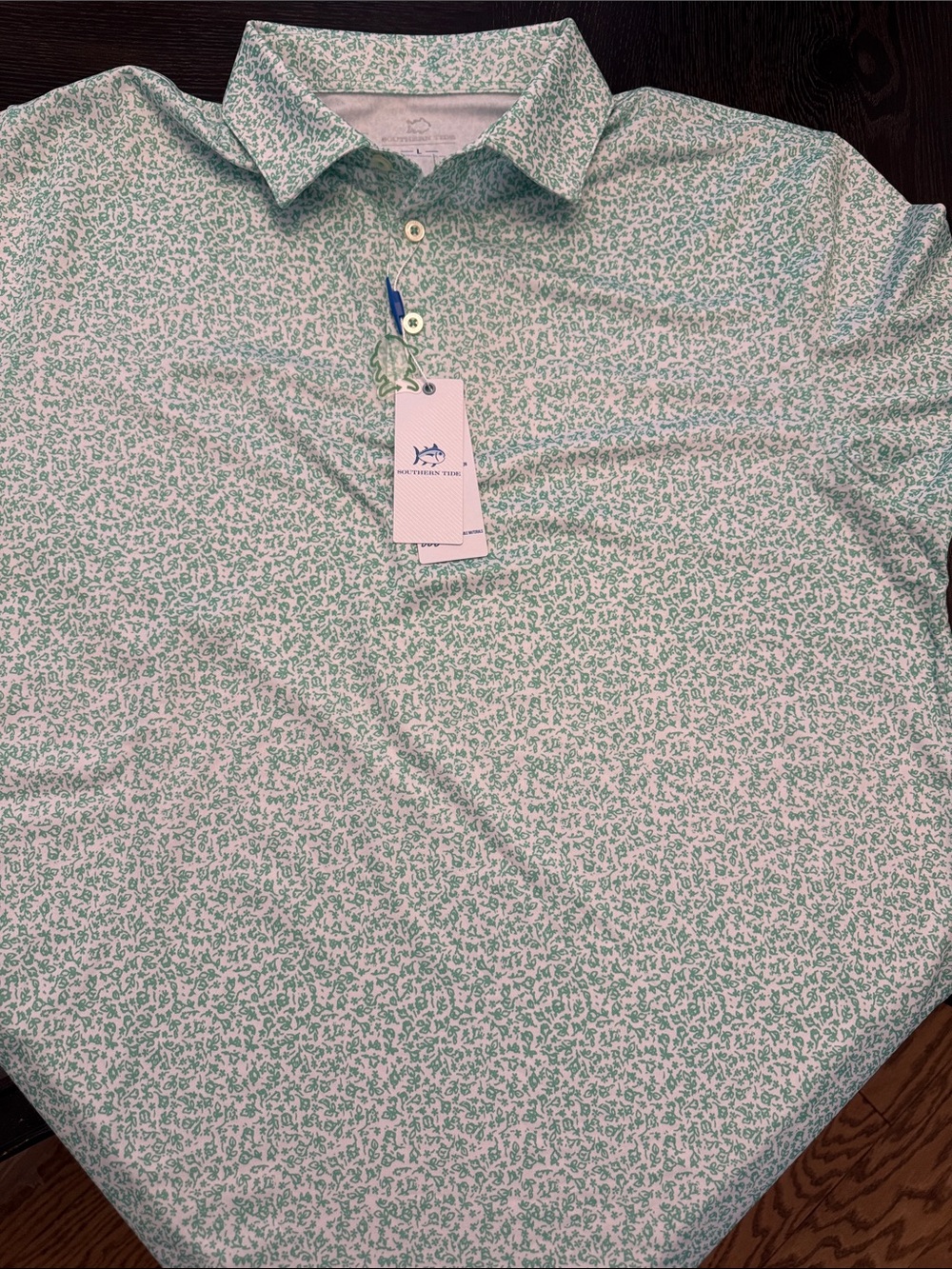 NWT Southern Tide Men's Jade Green Micro-Print Golf Polo Shirt